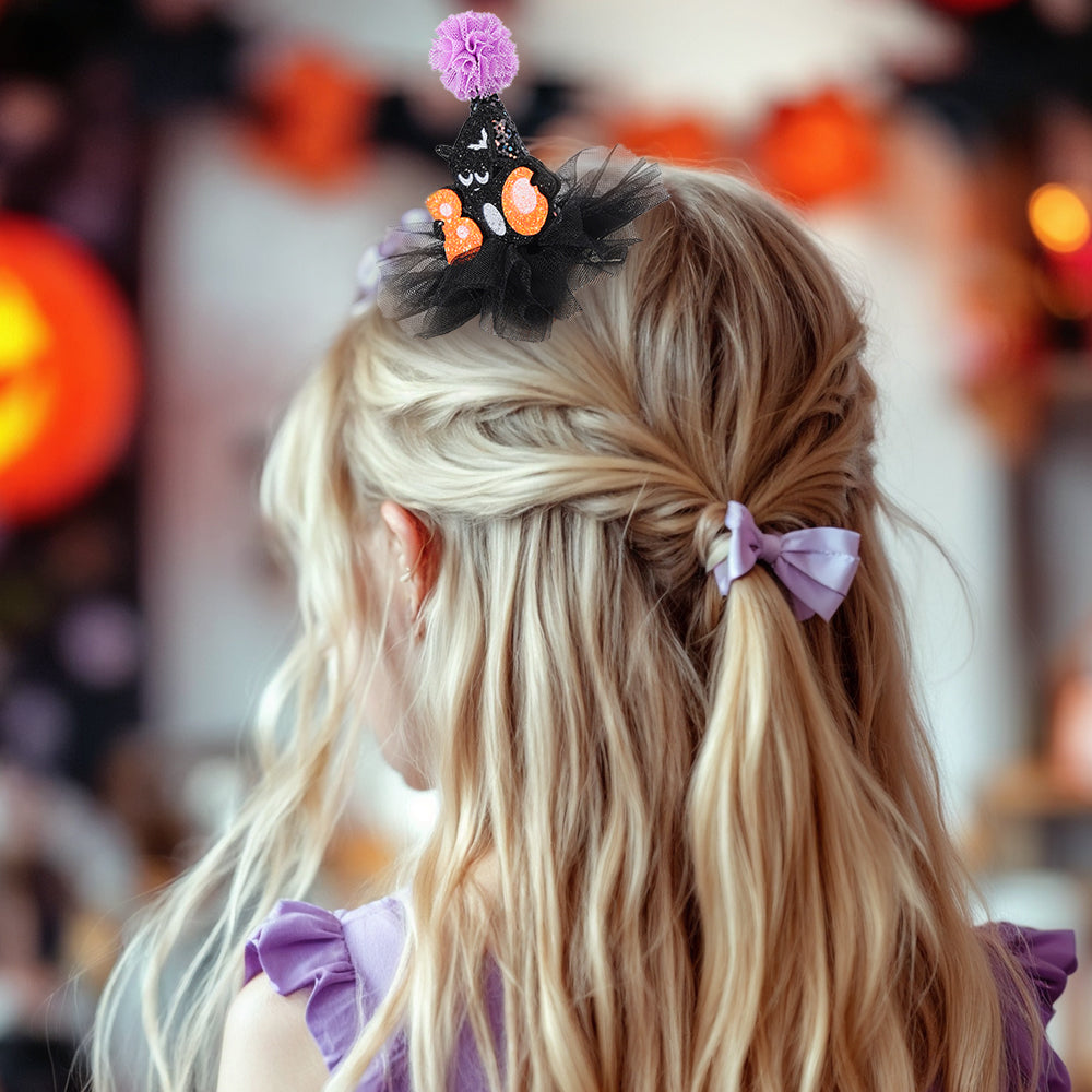 2Pcs Girls Halloween Mesh Crown Hair Clip Cute Cartoon Halloween Hair Clip Kids
