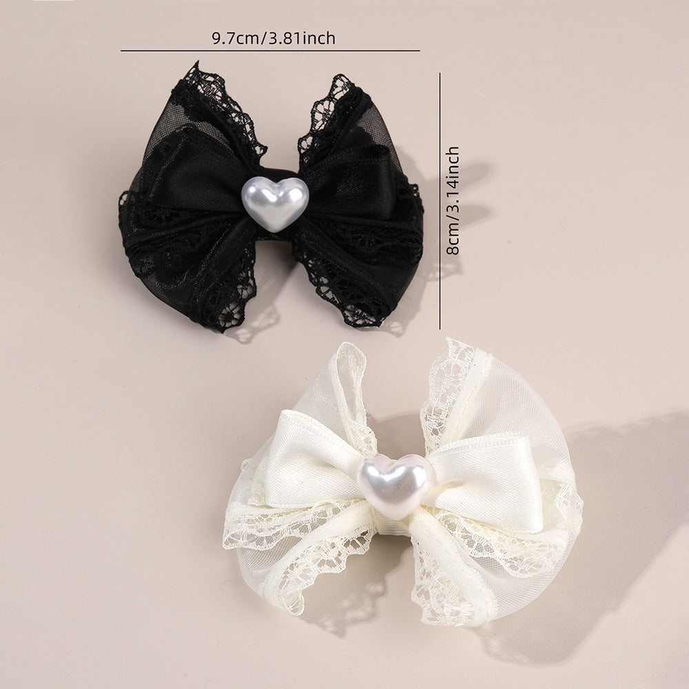 2Pcs Lace Boutique Hair Bow Clip Toddler Girls