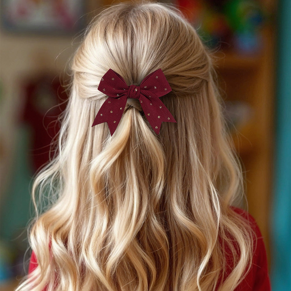 10PCS Solid Color Fabric Bow Gold Polka Hair Bow Clip for Girls