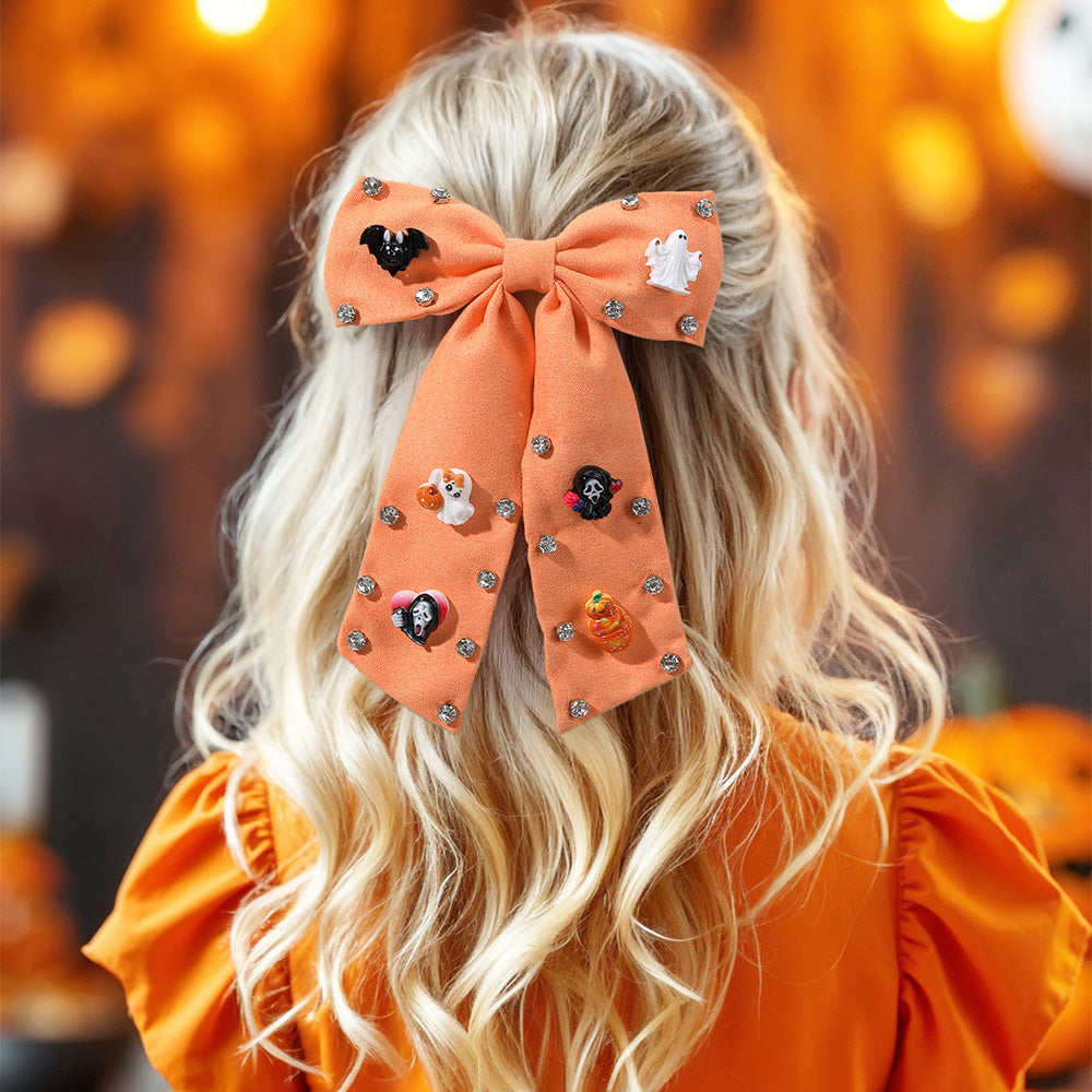 Large Fabric Halloween Hair Bow Clip for Girls