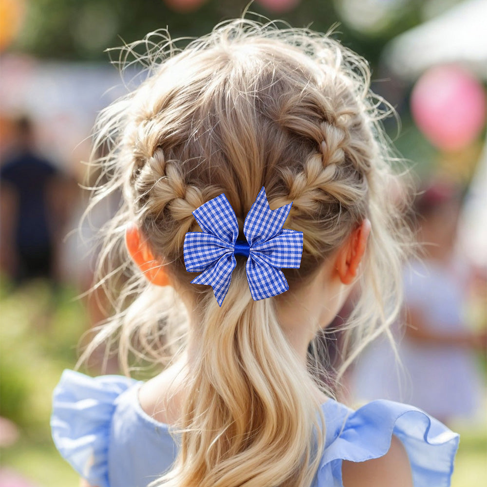 9PCS Ribbon Checked Boutique Hair Bow Set for Girls