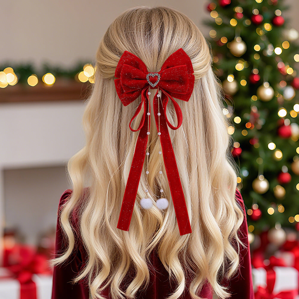 Larger Winter Velvet Hair Bow Clip Girls Christmas Hair Accessories