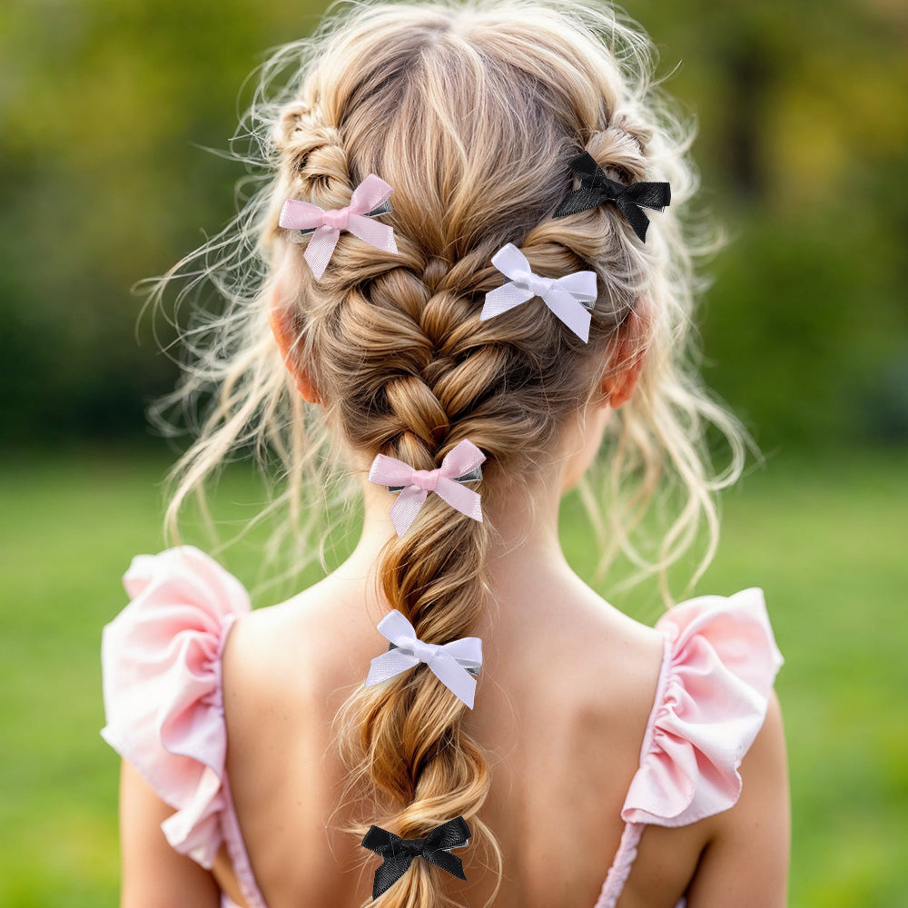 CN 36Pcs Mini Ribbon Bow Clip with Star Metal Snap BB Hair Clip