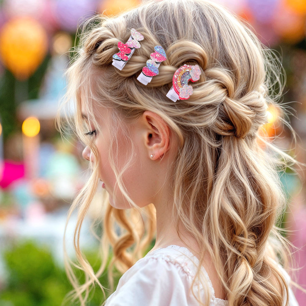 6Pcs Chunky Lovely Glitter Hair Clip for Girls Kids