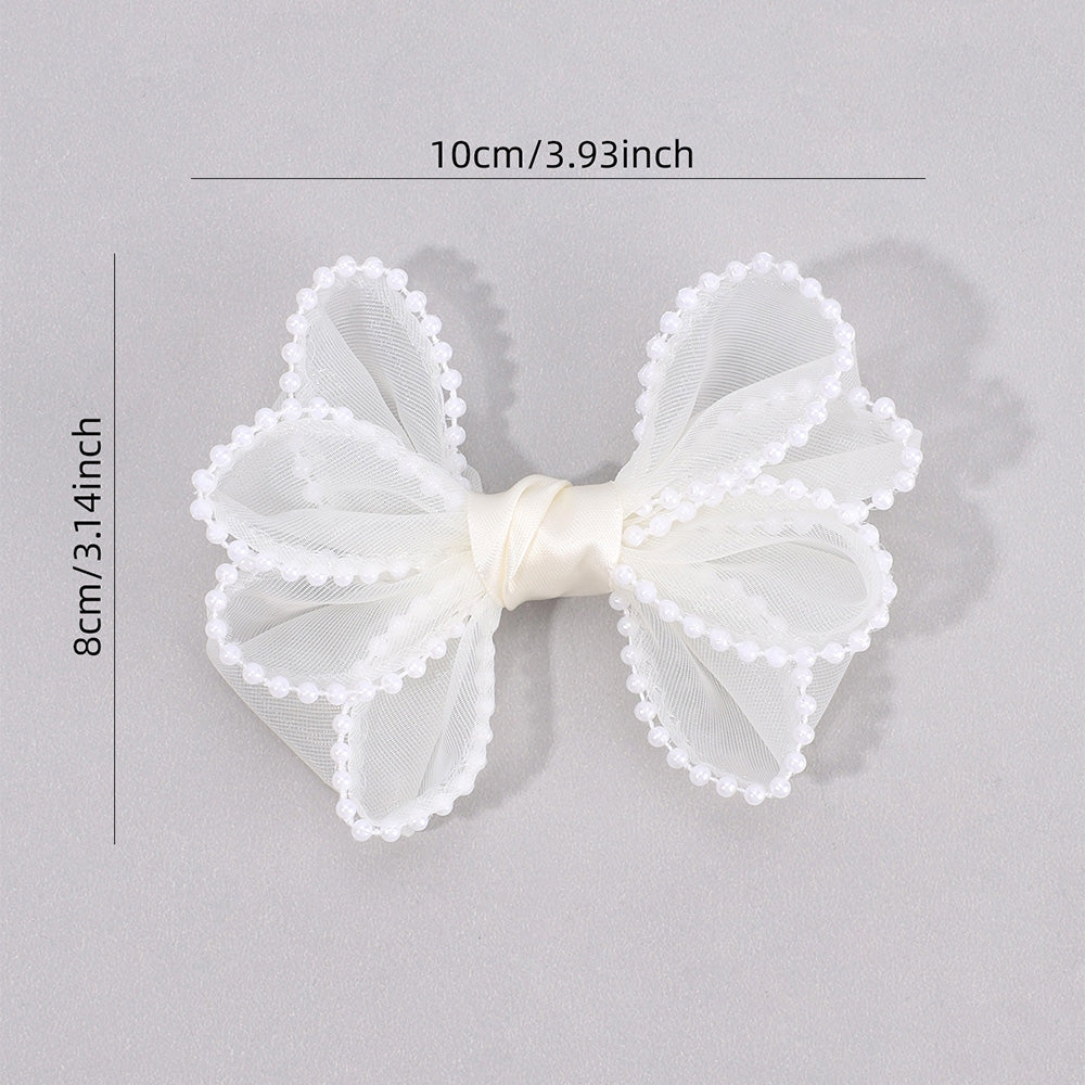 2PCS Mesh Hair Bow Pearl Edge Hair Clip Girls