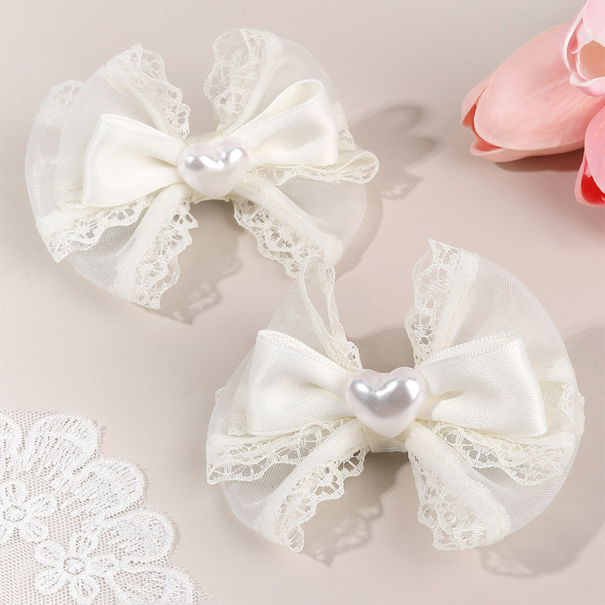 2Pcs Lace Boutique Hair Bow Clip Toddler Girls