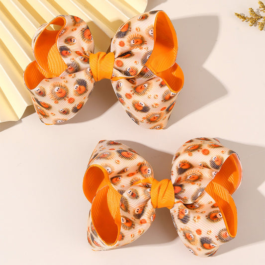 2Pcs Ribbon Thanksgiving Hair Bow Clip