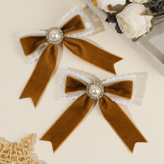 2PCS Velvet Boutique Hair Bow Clip Long Tails Hair Clip Girls