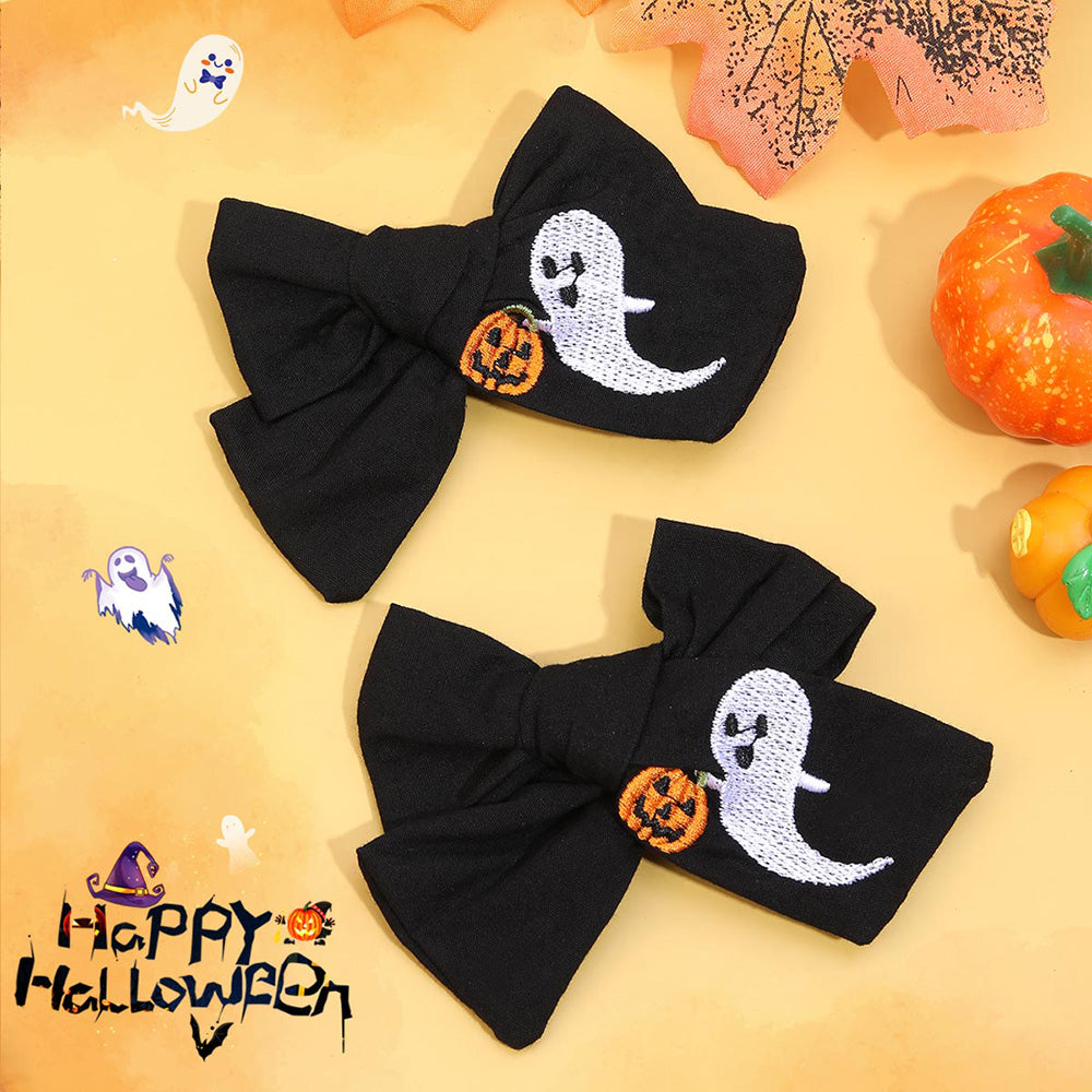 Boutique Fabric Embroidered Handmade Hair Bow Clip Girls Baby Halloween Hair Clip