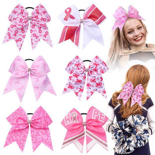 20PCS New Breast Cancer Awareness Pink Ribbon Cheer Bows