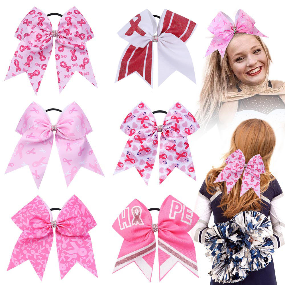 20PCS New Breast Cancer Awareness Pink Ribbon Cheer Bows