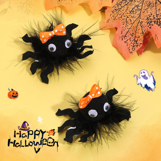 2PCS Halloween Stuffed Spider Hair Clips