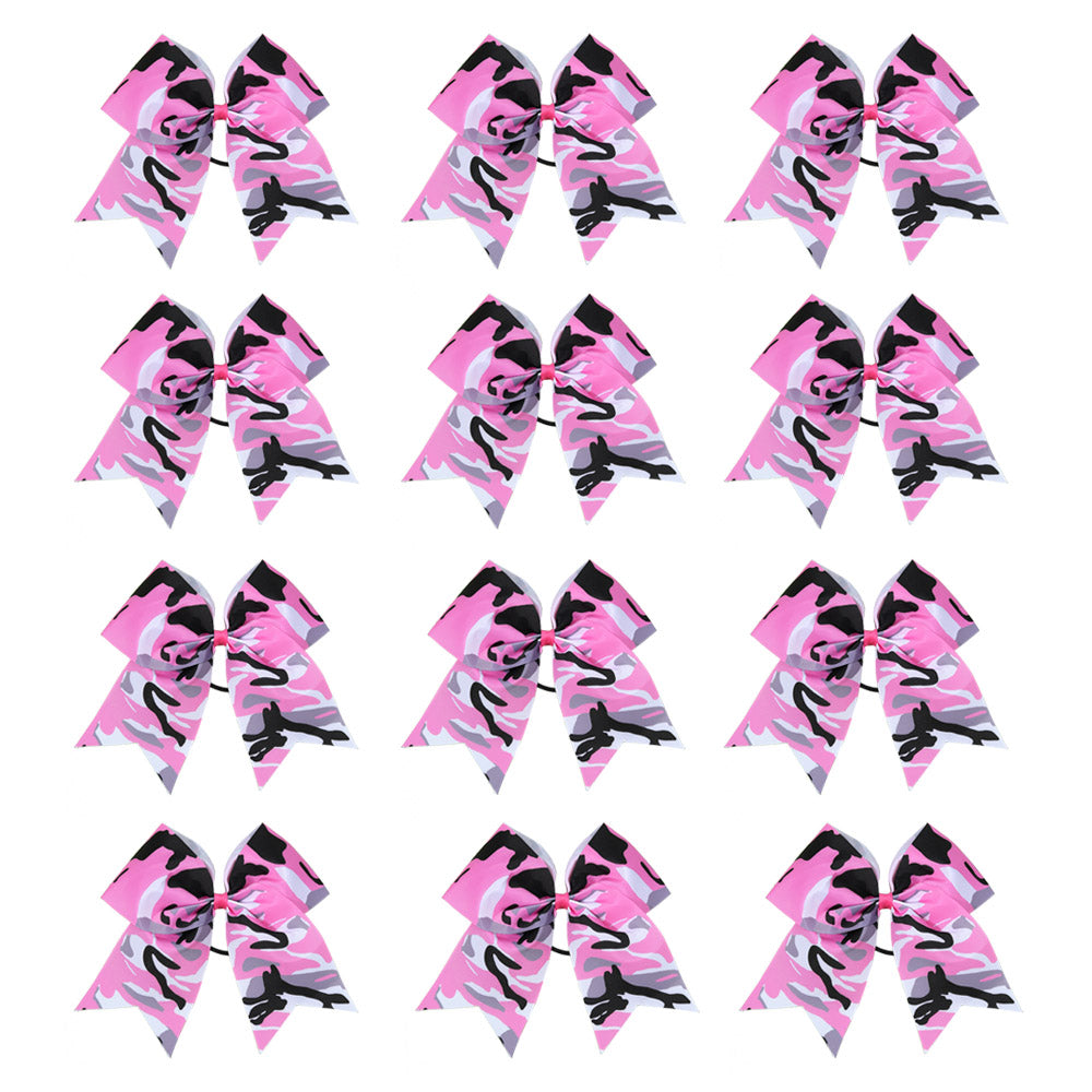 12Pcs Camo Cheer Bows with Elastic Band