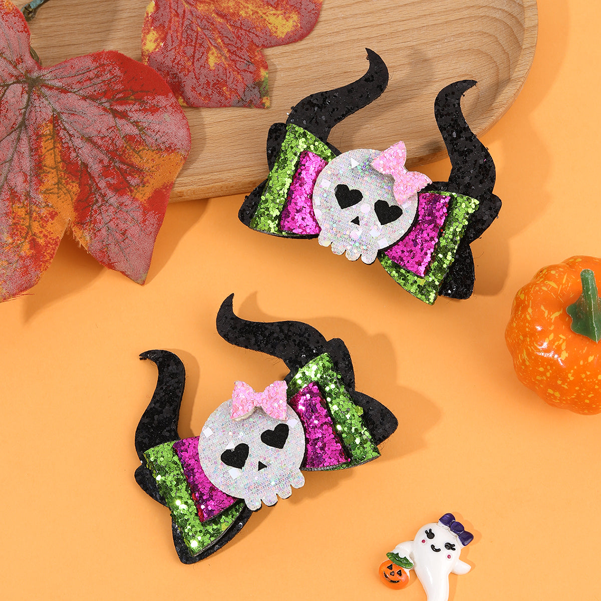 2Pcs Sparkly Glitter Haloween Hair Clip for Girls Kids
