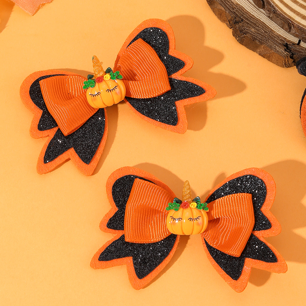 2Pcs Halloween Gorsgrain Ribbon Hair Bow Clip  Cartoon Glittter Halloween Hair Clip