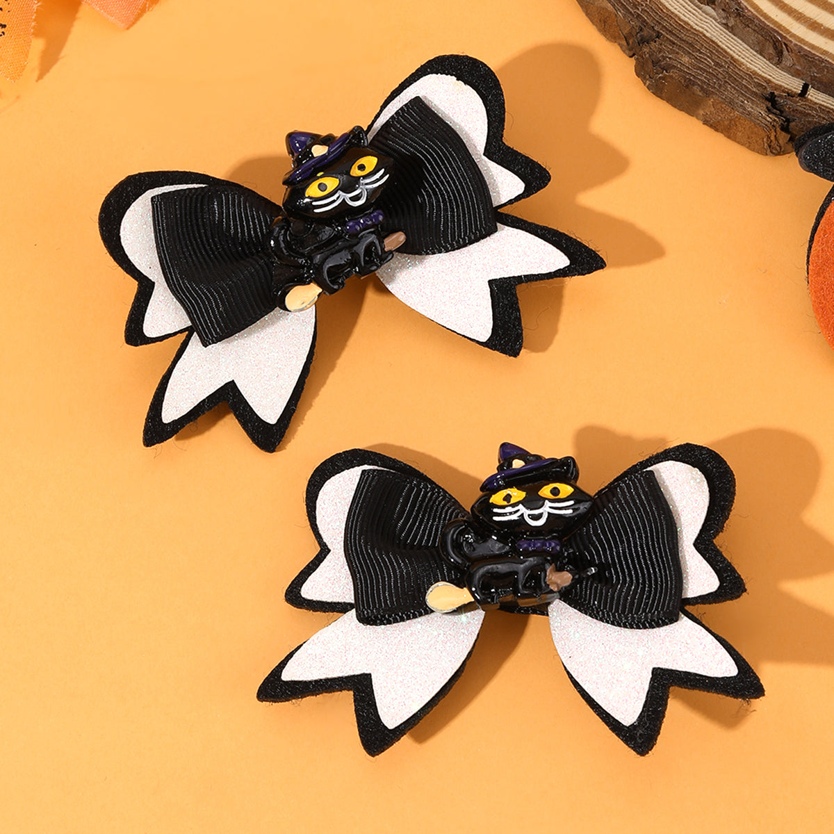 2Pcs Halloween Gorsgrain Ribbon Hair Bow Clip  Cartoon Glittter Halloween Hair Clip