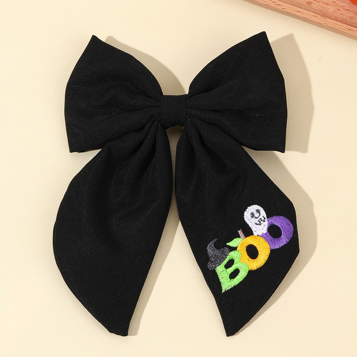 Big Fabric Embroidered Halloween Hair Bow Clip
