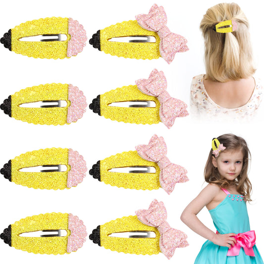 8PCS Back to School Glitter Pencil Hair Clips