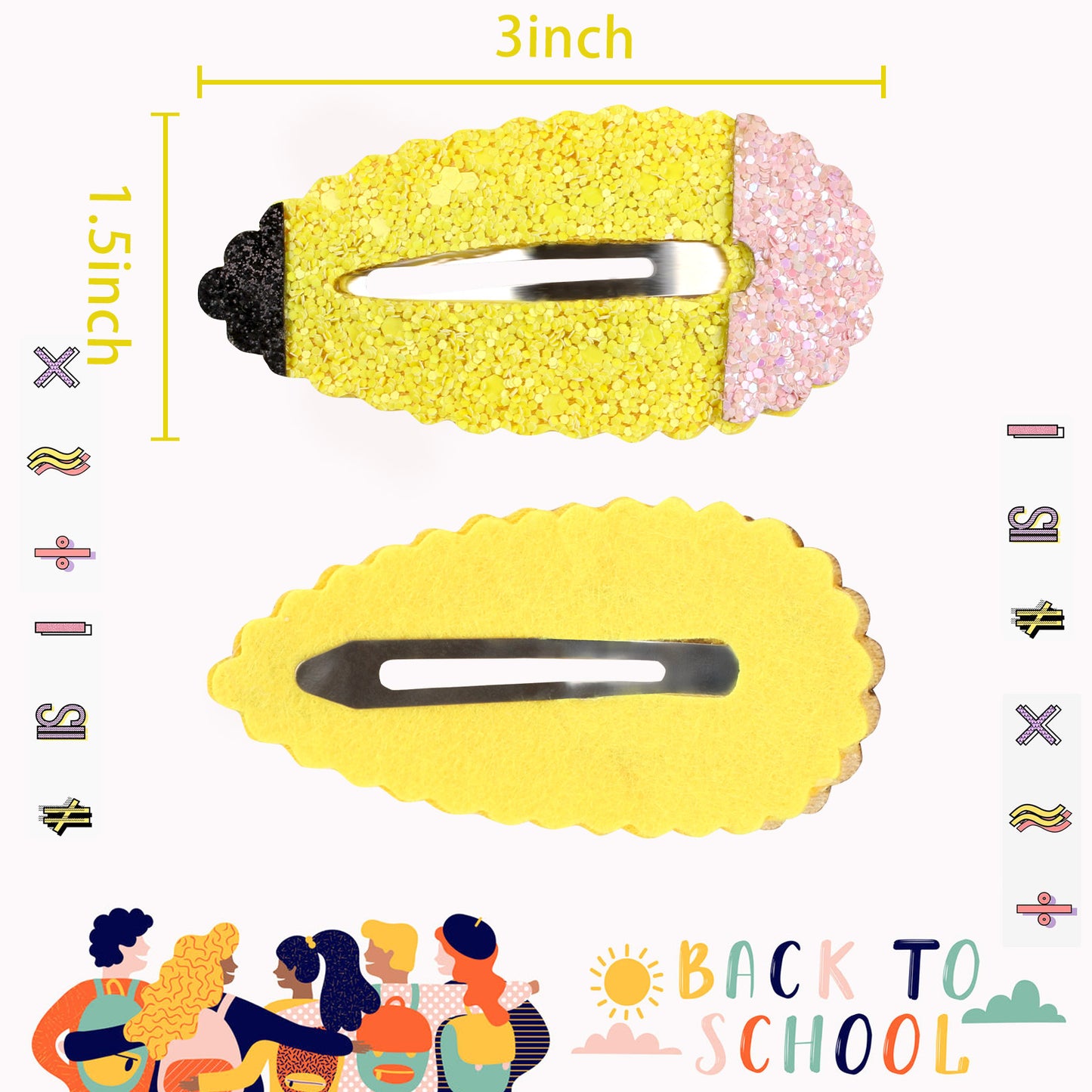 8PCS Back to School Glitter Pencil Hair Clips