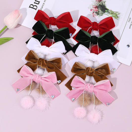 10PCS Mutli Solid Colors Velvet Hair Bow Clip Ball Tassel Hair Clip