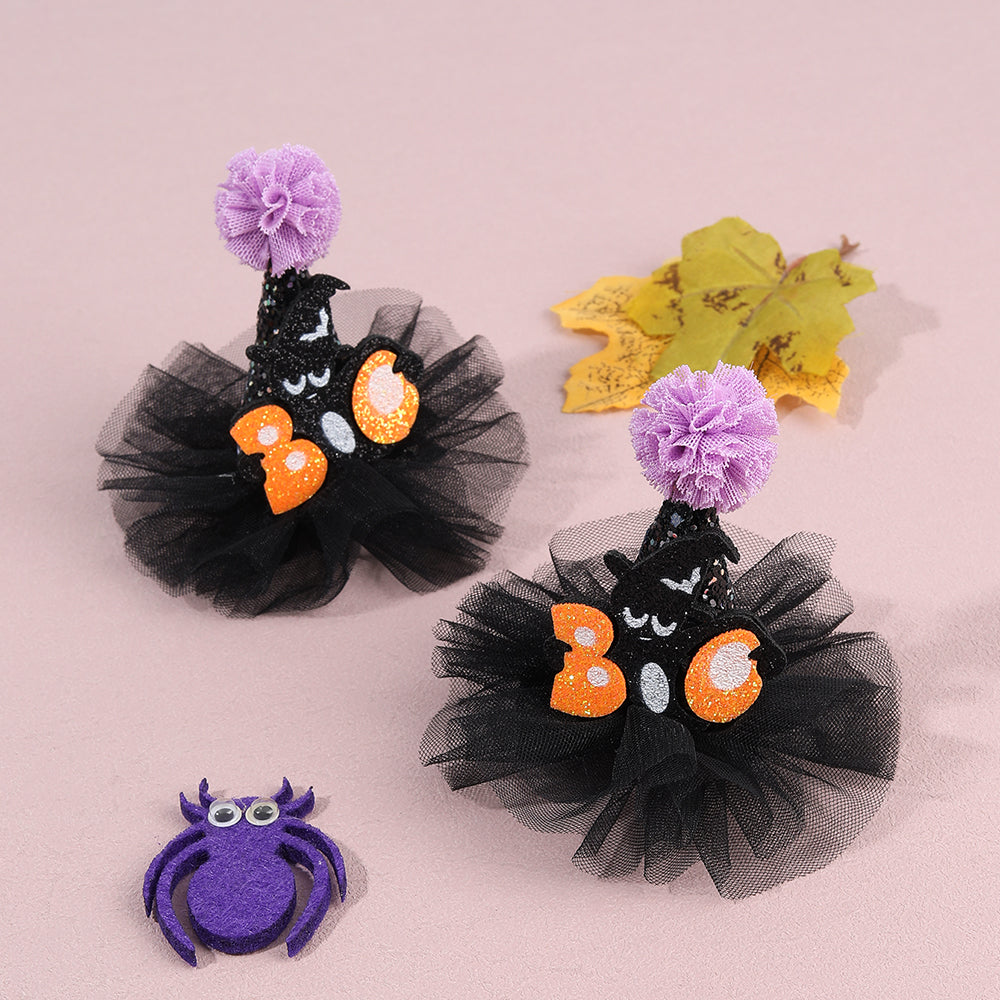 2Pcs Girls Halloween Mesh Crown Hair Clip Cute Cartoon Halloween Hair Clip Kids