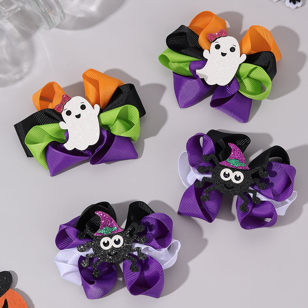 2Pcs Grosgrain Ribbon Hair Bow Clip Halloween Party Hair Clip Girls Kids