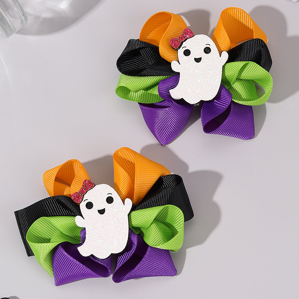2Pcs Grosgrain Ribbon Hair Bow Clip Halloween Party Hair Clip Girls Kids