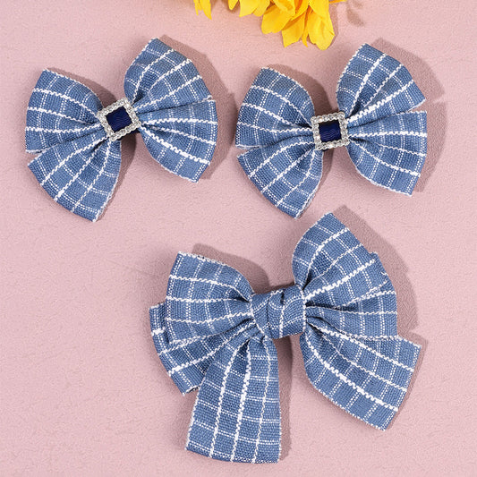 Check Fabric Barratter with Sparkly Rhinetsone Hair Clip