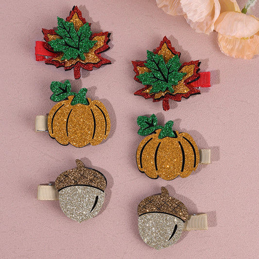 6Pcs Sparkly Glitter Thanksgiving Hair Clip