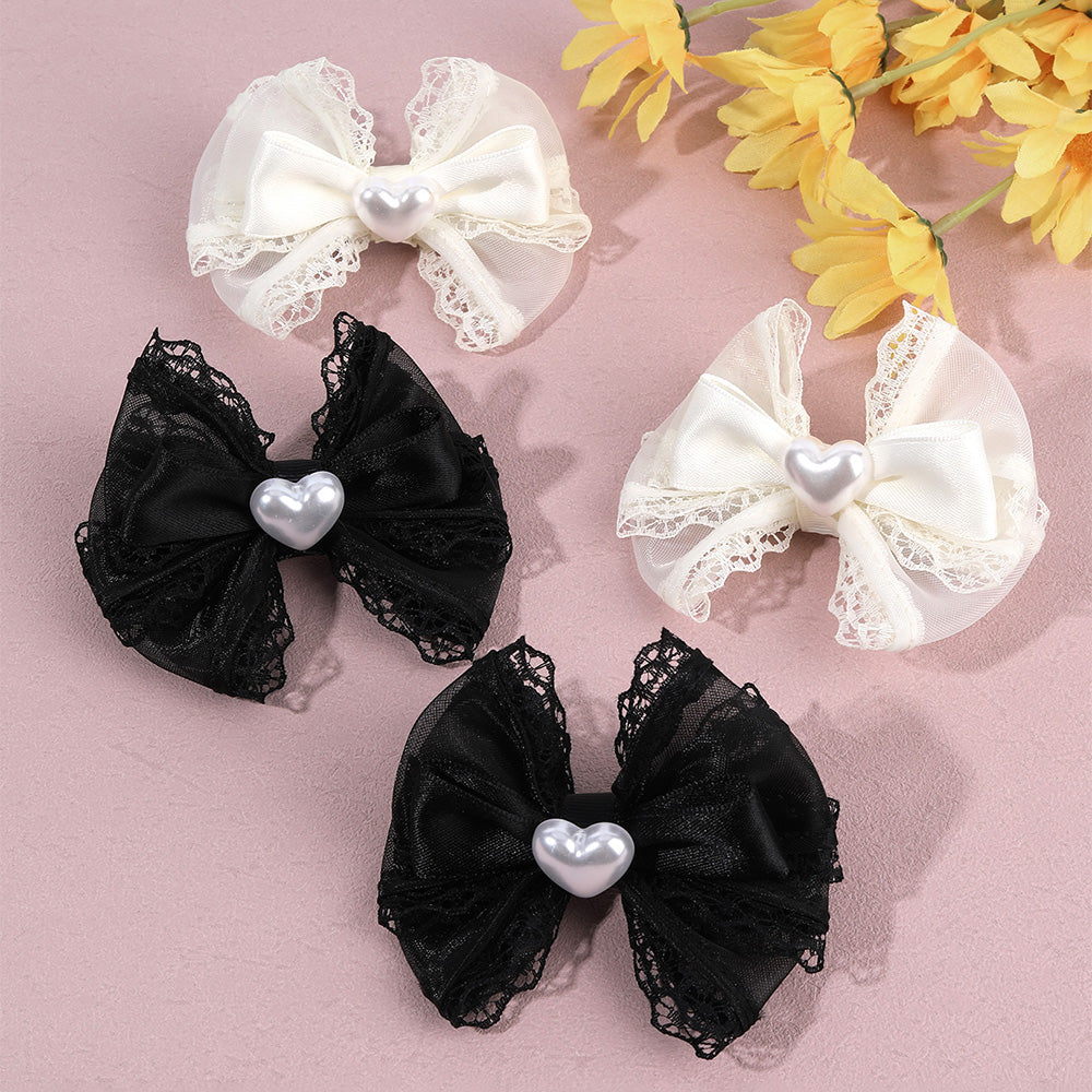 2Pcs Lace Boutique Hair Bow Clip Toddler Girls