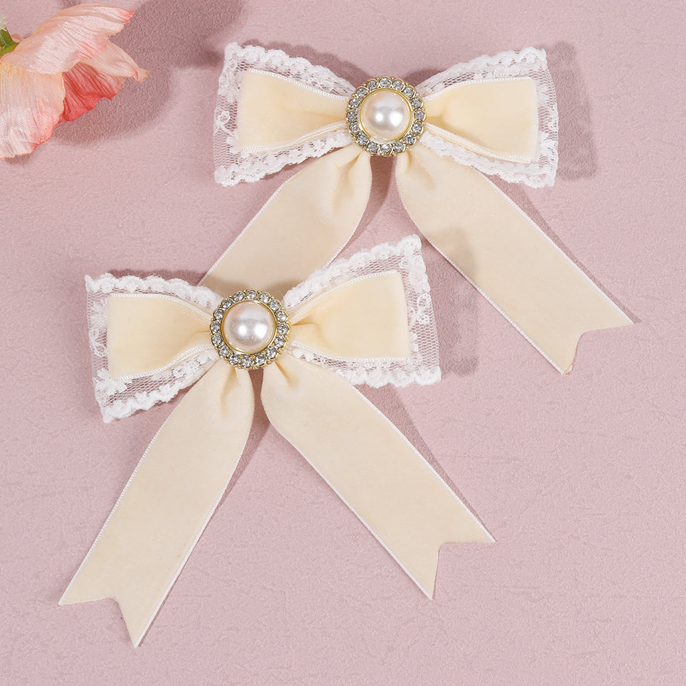 2PCS Velvet Boutique Hair Bow Clip Long Tails Hair Clip Girls