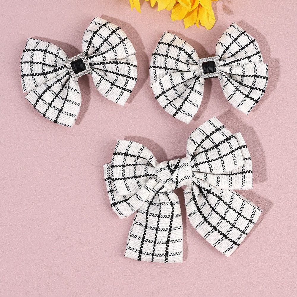 Check Fabric Barratter with Sparkly Rhinetsone Hair Clip