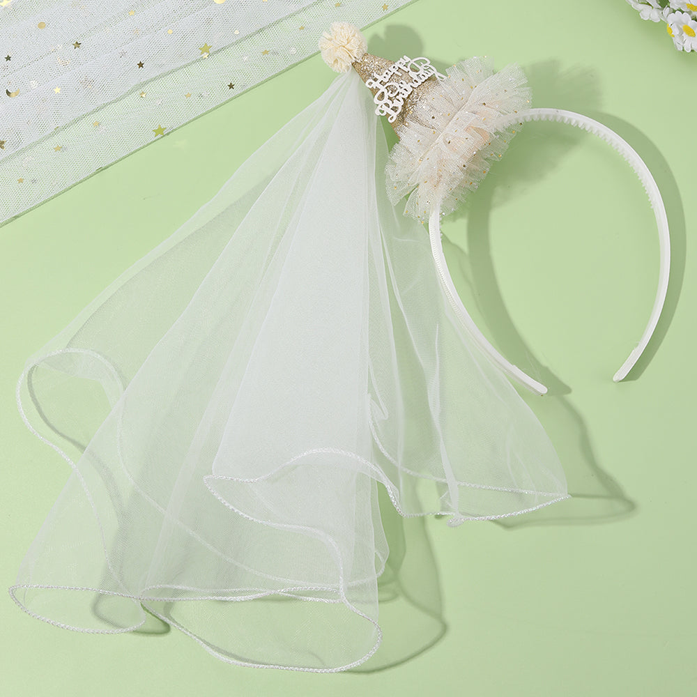 Princess Brithday Crown Party Headband Girls Mesh Veil Hairband