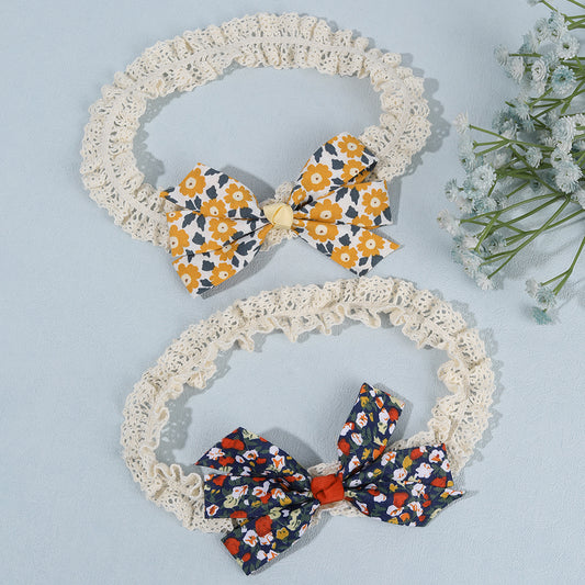 2Pcs Lace Elastic Hairband Baby Print Flower Bow Knot Infant Headband