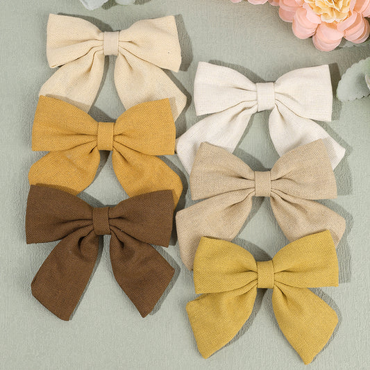 6pcs Solid Color Fabric Hair Bow Clip for Girls