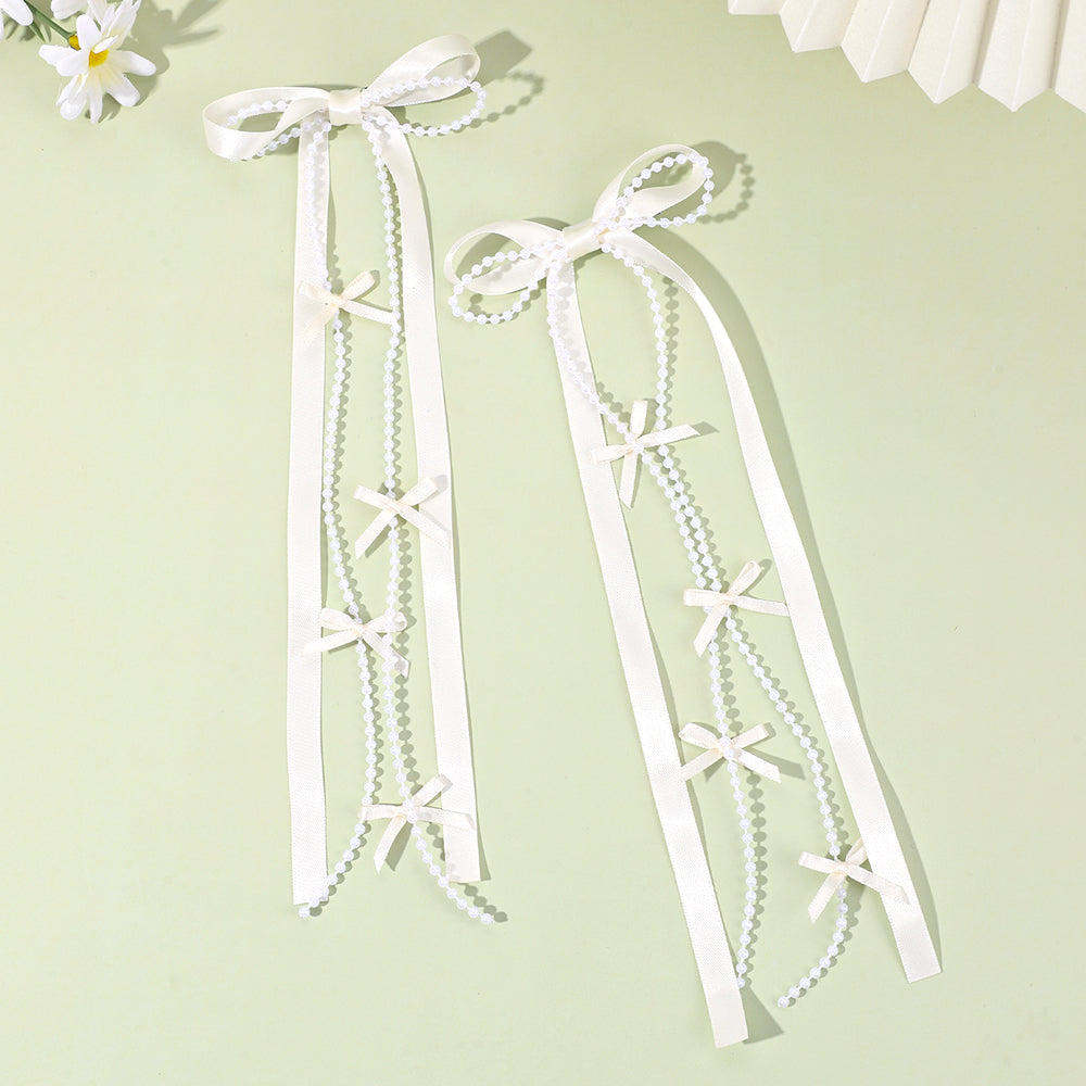 Korean Satin Long Tails Hair Clip with Bead Long Tails Hair Pins Women Girls