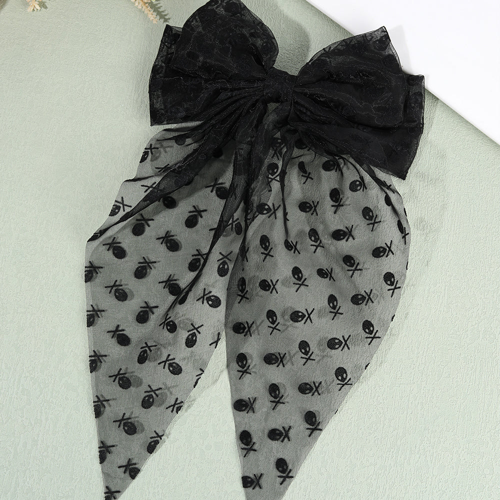 Halloween Large Mesh Long Tails Hair Bow Clip Satin Hair Clip Girls Halloween Accessories