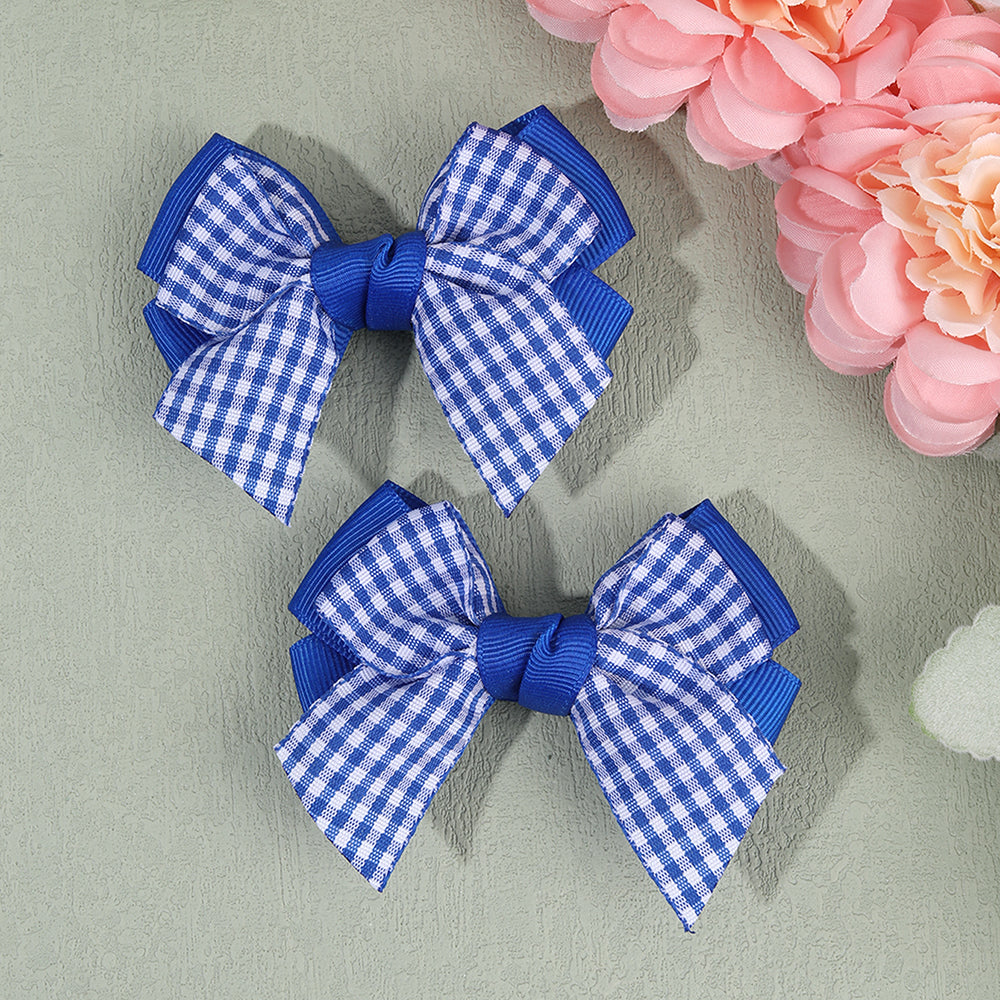 2Pcs Fabric Checked Hair Bow Clip Girls Plaid Hair Clip Kids