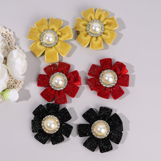 6PCS Winter Velvet Flower Hair Bow Clip for Girls
