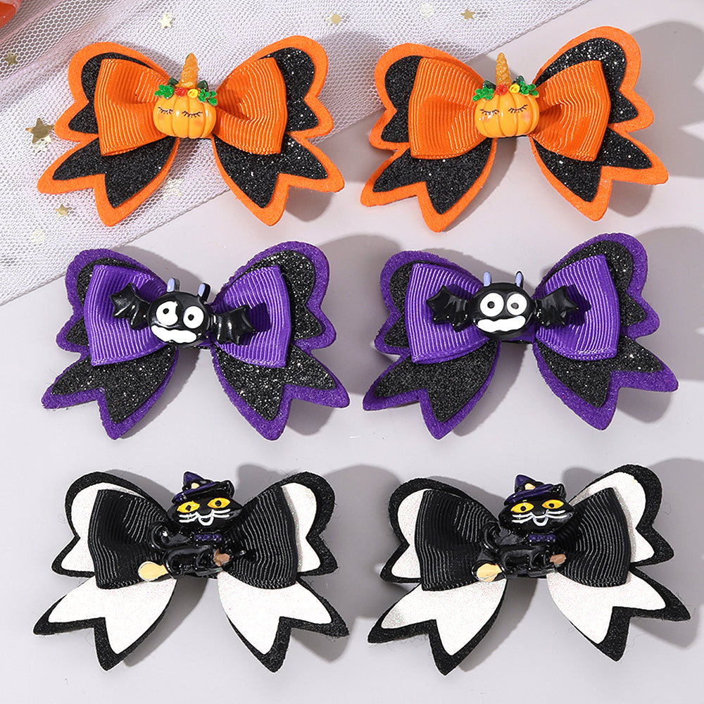 2Pcs Halloween Gorsgrain Ribbon Hair Bow Clip  Cartoon Glittter Halloween Hair Clip