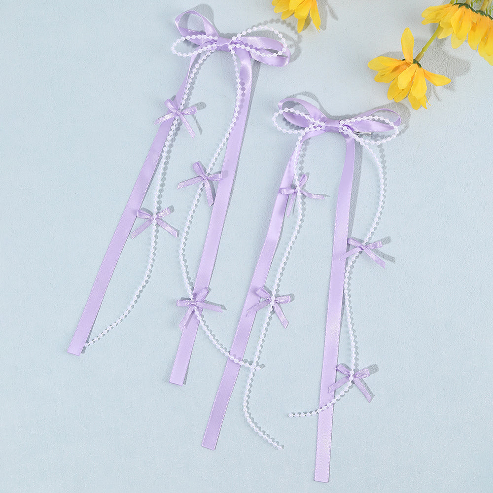 Korean Satin Long Tails Hair Clip with Bead Long Tails Hair Pins Women Girls