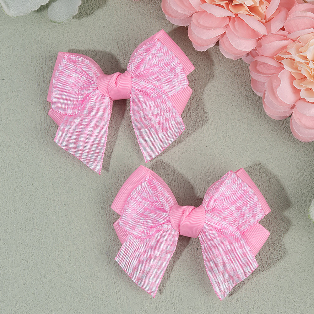 2Pcs Fabric Checked Hair Bow Clip Girls Plaid Hair Clip Kids