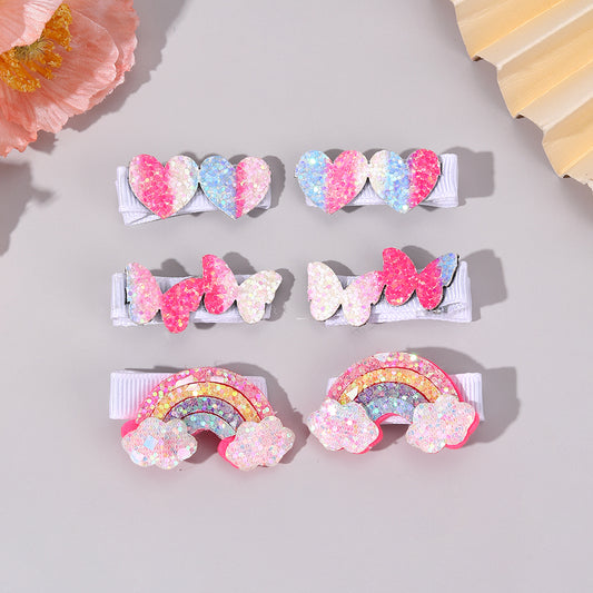 6Pcs Chunky Lovely Glitter Hair Clip for Girls Kids