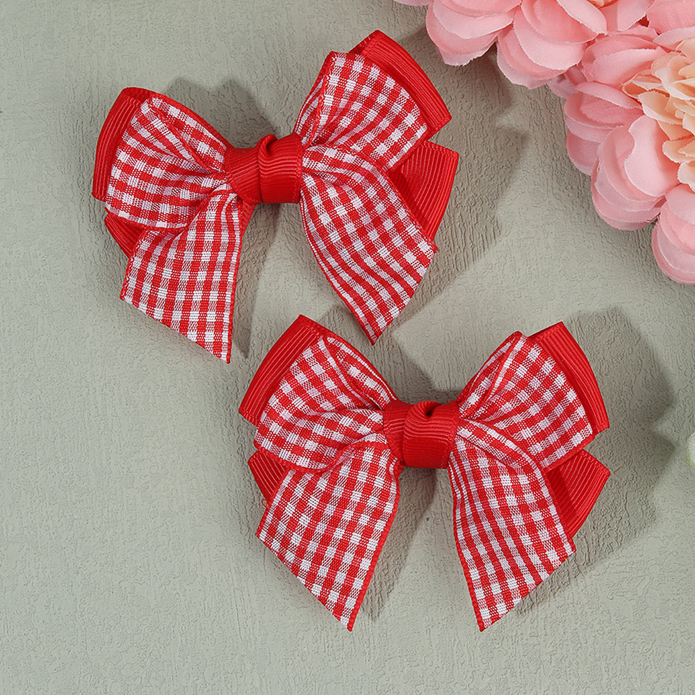 2Pcs Fabric Checked Hair Bow Clip Girls Plaid Hair Clip Kids