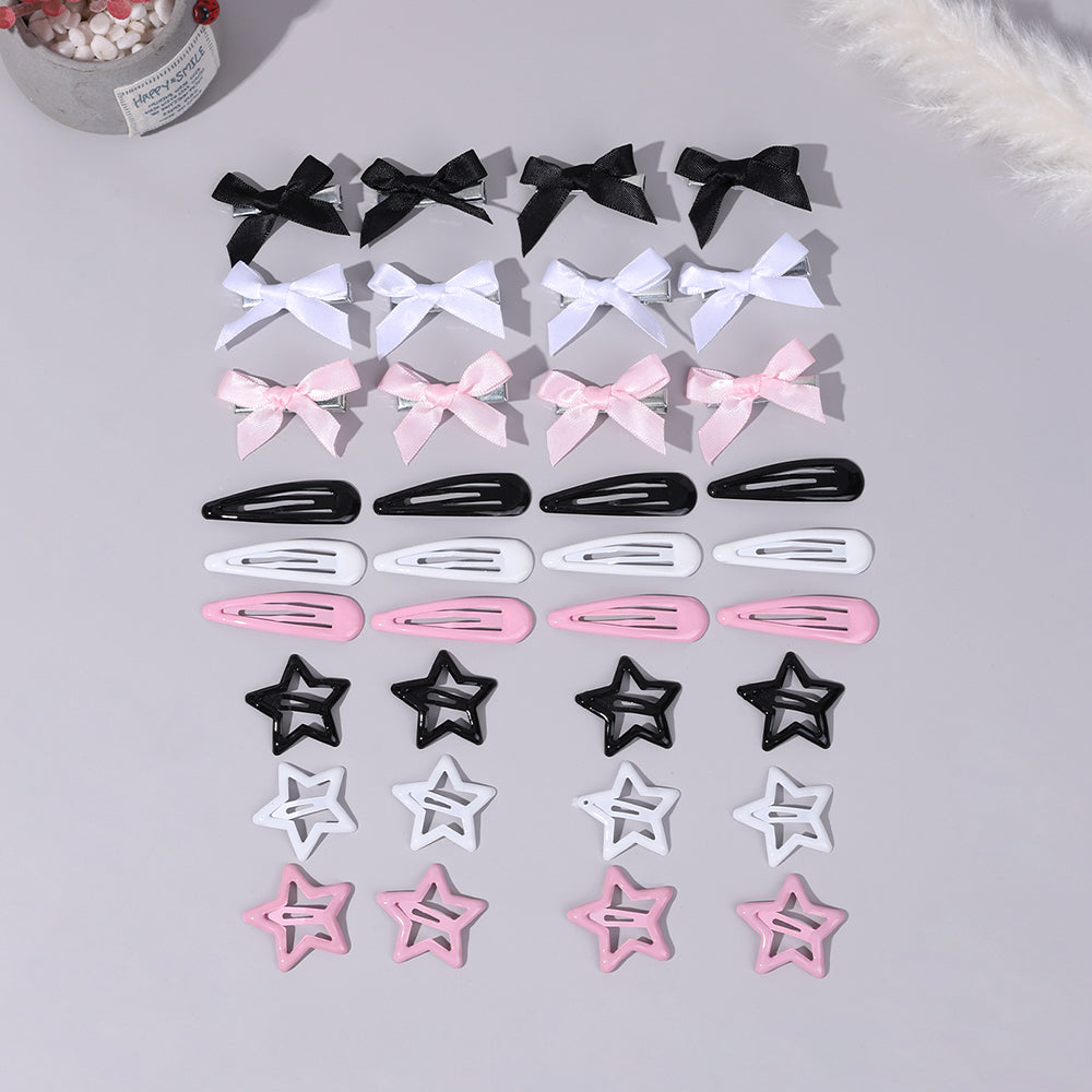 CN 36Pcs Mini Ribbon Bow Clip with Star Metal Snap BB Hair Clip
