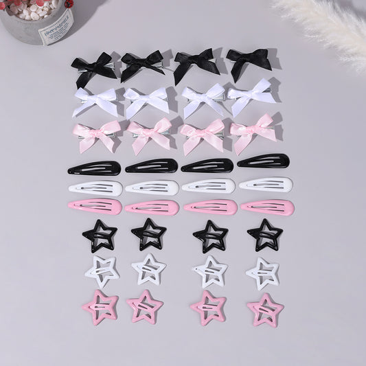 CN 36Pcs Mini Ribbon Bow Clip with Star Metal Snap BB Hair Clip