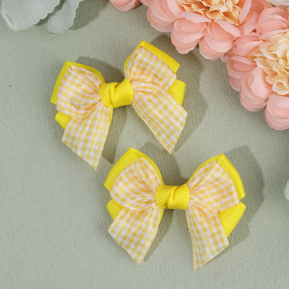 2Pcs Fabric Checked Hair Bow Clip Girls Plaid Hair Clip Kids