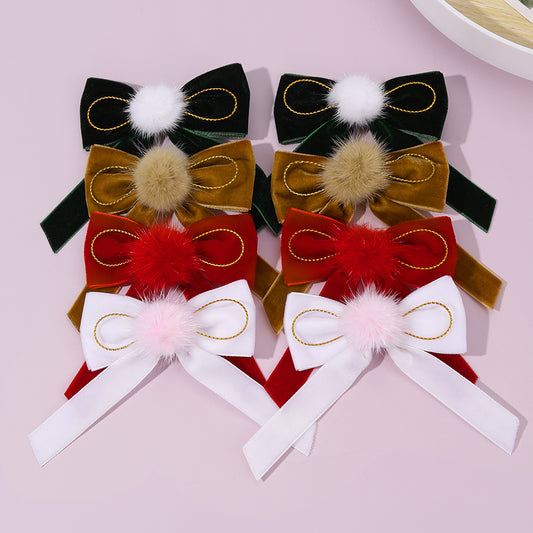 8PCS Winter Velvet Boutique Hair Bow Clip Set