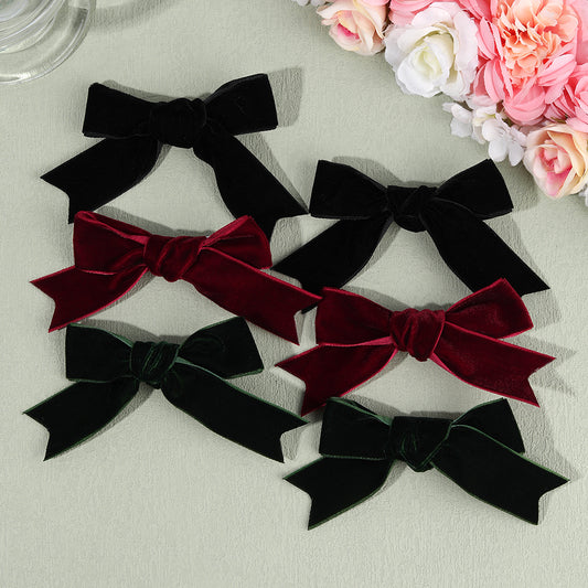 CN 6PCS Solid Color Velvet Boutique Hair Bow Clip