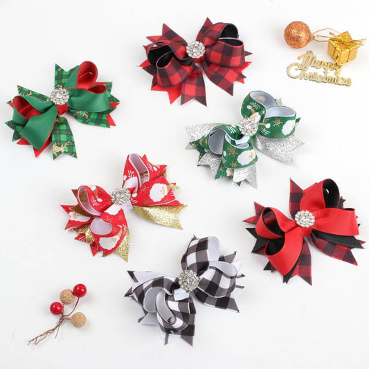 5.5'' Christmas Crystal Plaid Hair Bows